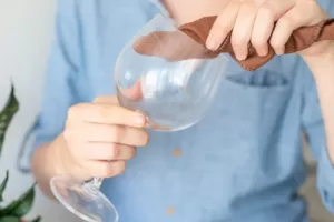 polishing wine glass
